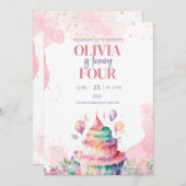 Unicorn Rainbow Birthday Cake Girls Birthday Invit Einladung (Vorne/Hinten)