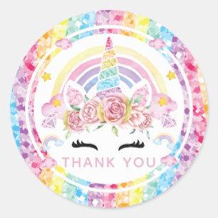 Unicorn Rainbow Birthday Danke Runder Aufkleber