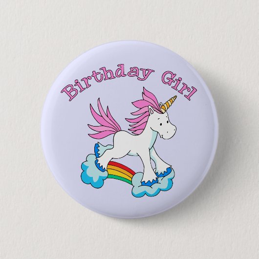 Unicorn Rainbow Birthday Girl Button (Vorderseite)