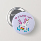 Unicorn Rainbow Birthday Girl Button (Vorne & Hinten)