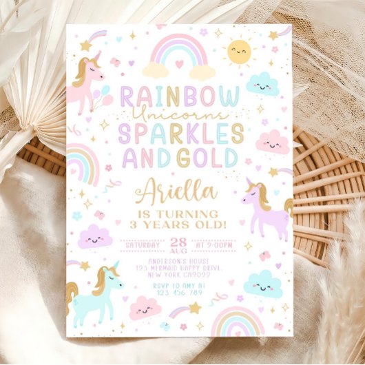 Unicorn Rainbow Birthday Invitation, 3rd Birthday  Einladung