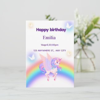 Unicorn Rainbow Birthday Invitation  Einladung