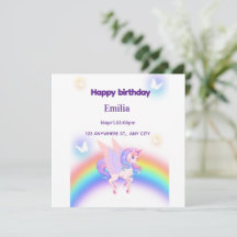 Unicorn Rainbow Birthday Invitation  Flat Card