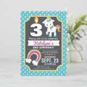 Unicorn & Rainbow Birthday Invitation Girl Einladung (Stehend Vorderseite)