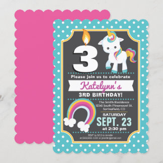 Unicorn & Rainbow Birthday Invitation Girl Einladung