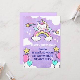 Unicorn Rainbow Birthday Invitation Invitation Einladung