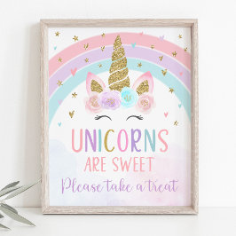 Unicorn Rainbow Birthday Leckerei Zeichen Poster