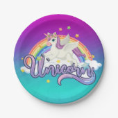 Unicorn Rainbow Birthday Magical Whimiscal Pappteller (Vorderseite)