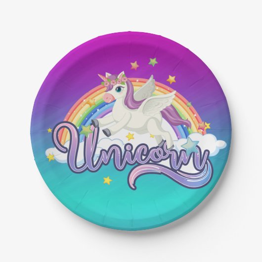 Unicorn Rainbow Birthday Magical Whimiscal Pappteller (Vorderseite)