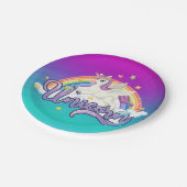 Unicorn Rainbow Birthday Magical Whimiscal Pappteller (Schrägansicht)
