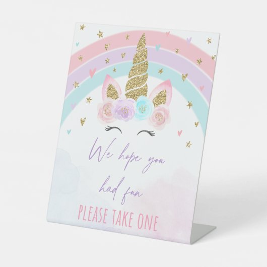 Unicorn Rainbow Birthday Party Gefallen Sockelschild (Vorderseite)