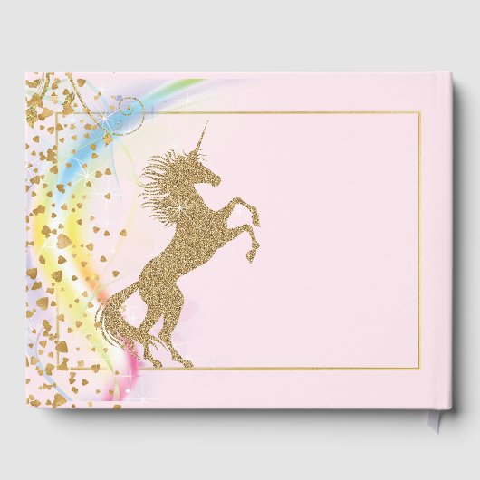 Unicorn Rainbow Birthday Party Guest Book Gästebuch (Rückseite)
