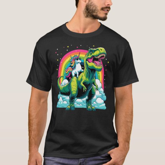 Unicorn Rainbow Birthday Party Unicorn Riding Dino T-Shirt (Vorderseite)