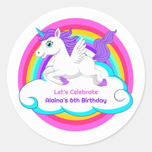 Unicorn Rainbow Clouds Stars Bounce House Gift Runder Aufkleber (Vorderseite)