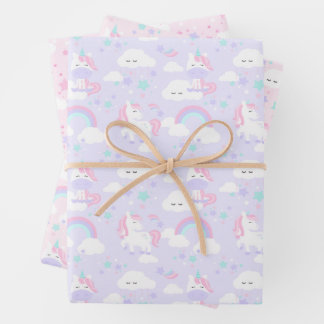 Unicorn Rainbow Clouds Stars Girly Birthday Party Geschenkpapier Set