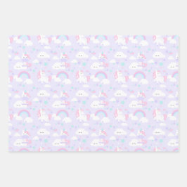 Unicorn Rainbow Clouds Stars Girly Birthday Party Geschenkpapier Set