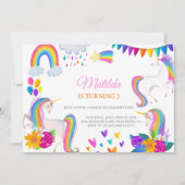 Unicorn Rainbow Colorful Birthday Invitation Einladung (Vorderseite)