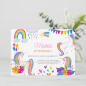 Unicorn Rainbow Colorful Birthday Invitation Einladung (Stehend Vorderseite)