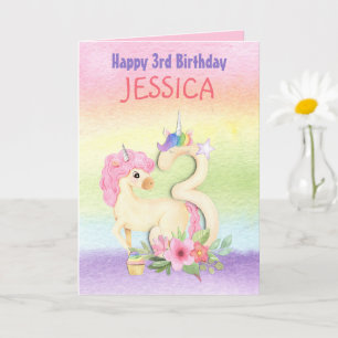 Unicorn Rainbow Colors 3rd Birthday Name Karte