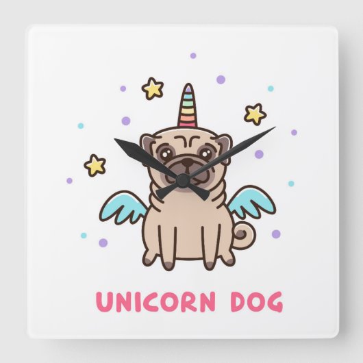 Unicorn Rainbow Dog Quadratische Wanduhr (Vorderseite)
