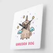 Unicorn Rainbow Dog Quadratische Wanduhr (Winkel)