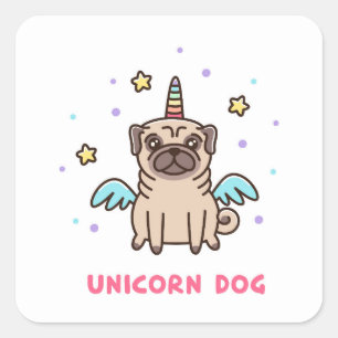 Unicorn Rainbow Dog Quadratischer Aufkleber
