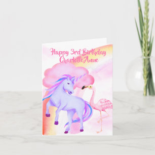 Unicorn Rainbow Flamingo Girls 3. Geburtstag Karte