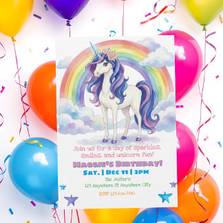 Unicorn Rainbow Fun Watercolor Birthday Einladung