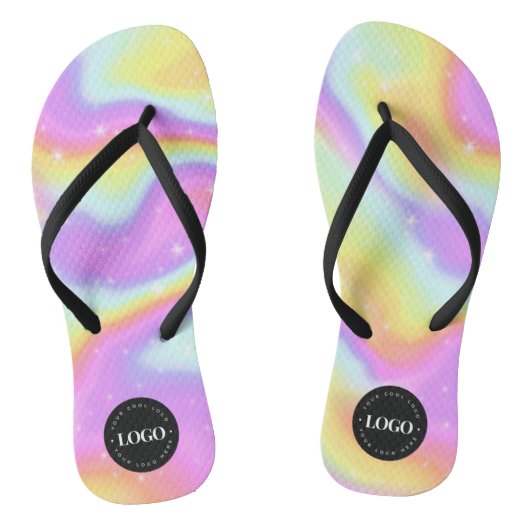 Unicorn Rainbow Galaxy & Custom Business Logo Badesandalen (Fußbett)
