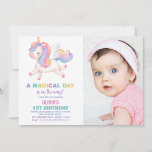 Unicorn Rainbow Geburtstag Einladungen mit Foto