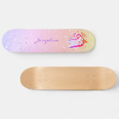 Unicorn rainbow glitter modern name personalized skateboard (Horizontal)