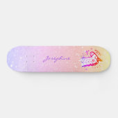 Unicorn rainbow glitter modern name personalized skateboard (Horizontal)