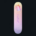 Unicorn rainbow glitter modern name personalized skateboard<br><div class="desc">Rainbow unicorn holographic pink falglitter iridescent skateboard Design.                 Easy to personalize with your name in hand lettered unterschrift Style Could be a cute gift for a teen girl on Sweet 16,  Quinceanera,  Graduation,  birthday,  Christmas,  or any other chance.</div>