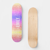 Unicorn Rainbow Glitzer mit Namen Skateboard (Front)