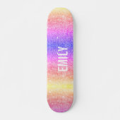 Unicorn Rainbow Glitzer mit Namen Skateboard (Front)