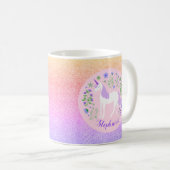 Unicorn Rainbow Glitzer Personalisiert Name Kaffeetasse (VorderseiteRechts)