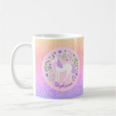Unicorn Rainbow Glitzer Personalisiert Name Kaffeetasse (Links)