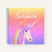 Unicorn Rainbow Glitzer Sketchbook Skript Notizblock (Vorderseite)