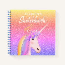 Unicorn Rainbow Glitzer Sketchbook Skript Notizblock