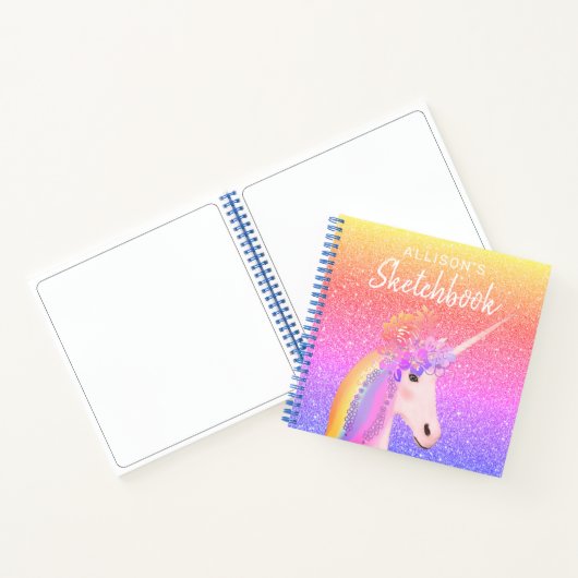 Unicorn Rainbow Glitzer Sketchbook Skript Notizblock (Innenseite)