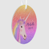 Unicorn Rainbow Glitzer Stilvolle Kinder Personali Ornament (Vorderseite)