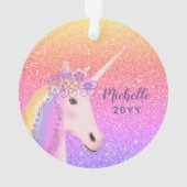 Unicorn Rainbow Glitzer Stilvolle Kinder Personali Ornament (Rückseite)