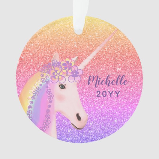 Unicorn Rainbow Glitzer Stilvolle Kinder Personali Ornament (Vorderseite)
