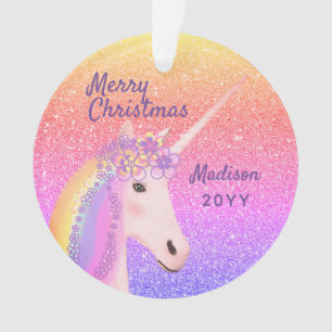 Unicorn Rainbow Glitzer Weihnachten Personalisiert Ornament