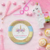 Unicorn Rainbow Gold Glitzer Birthday Party Paper  Pappteller (Party)