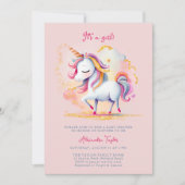 Unicorn Rainbow Gold Glitzer Cloud Girl Baby Showe Einladung (Vorderseite)