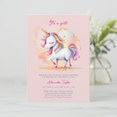 Unicorn Rainbow Gold Glitzer Cloud Girl Baby Showe Einladung (Stehend Vorderseite)