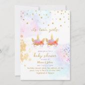 Unicorn Rainbow Gold Glitzer Twin Girl Baby Shower Einladung (Vorderseite)