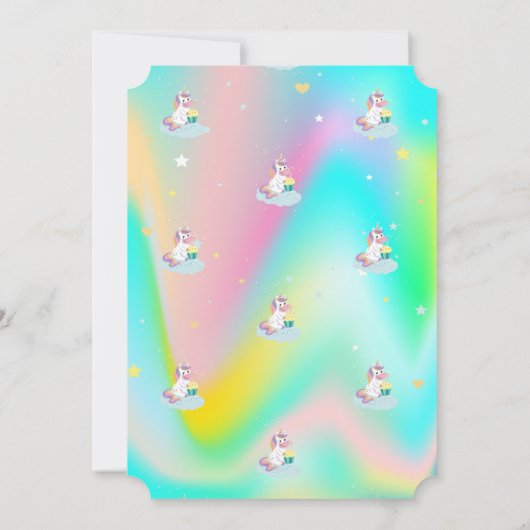 Unicorn Rainbow Holographic Magical Birthday Einladung (Rückseite)