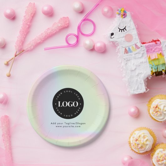 Unicorn Rainbow Holographic Pastel Business Logo Pappteller (Party)